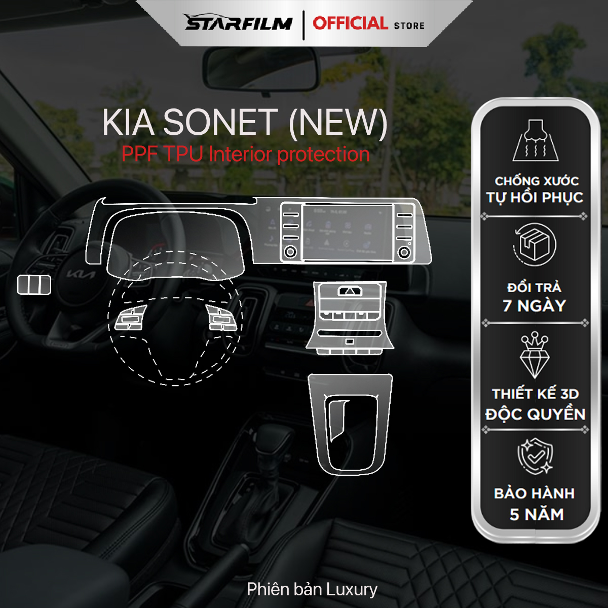 KIA SONET (NEW) PPF TPU nội thất chống xước tự hồi phục STARFILM